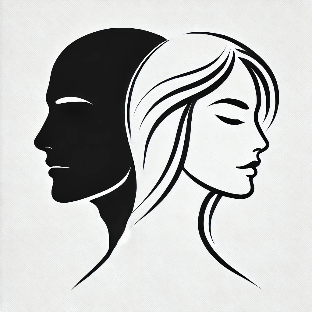 DALL·E 2024-11-24 17.52.38 - A clean, minimalist illustration of two human face silhouettes, one male and one female, positioned side by side. The silhouettes are elegant, feature